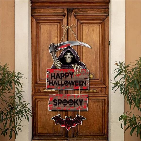 Halloween Home Front-Porch Door Hanger-Decor - 5pcs Scary Party Paper Signs - Picture 2 of 8